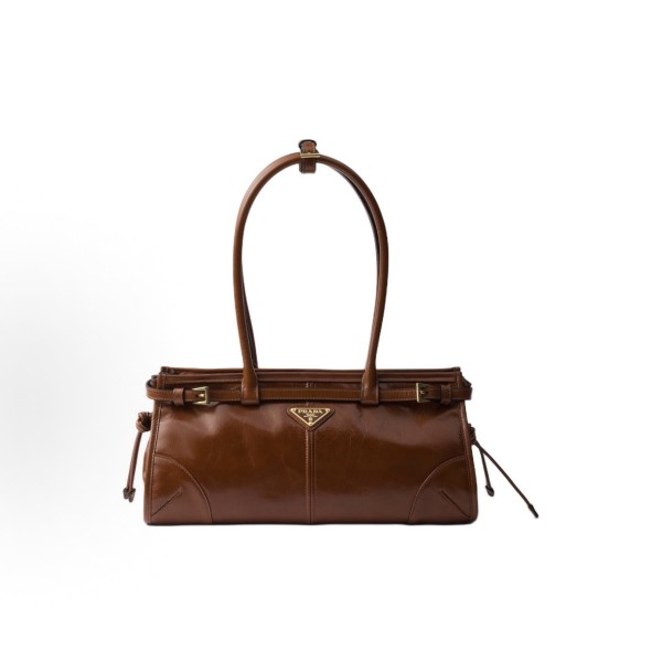 PRADA普拉达 Bonnie珐琅⾦属三⻆形徽标 ⼿提包 中号 ⼥款 玫瑰⽊